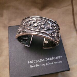 SILPADA B1475 STERLING Silver Oxidized Floral CUFF BRACELET
